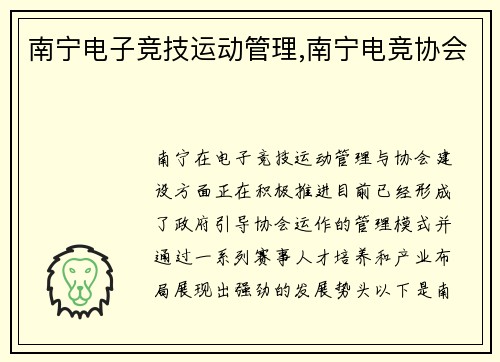 南宁电子竞技运动管理,南宁电竞协会