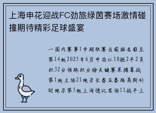 上海申花迎战FC劲旅绿茵赛场激情碰撞期待精彩足球盛宴